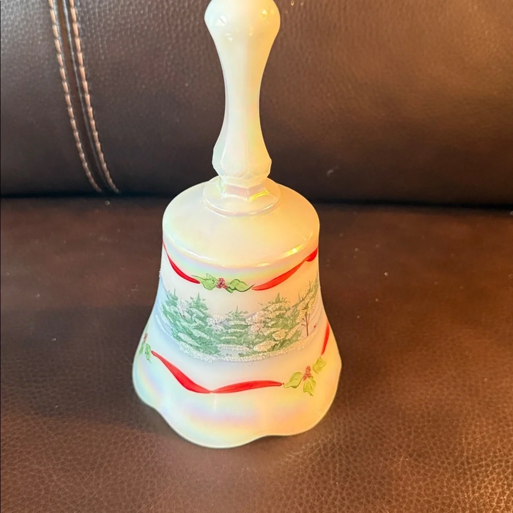 Fenton Holiday Bell with Red and Green Design. Artist signed.  1993.